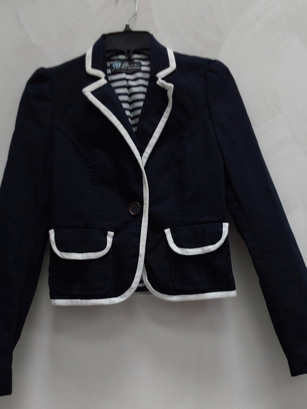 Zara TRF Micro Navy Blazer with White Trim S